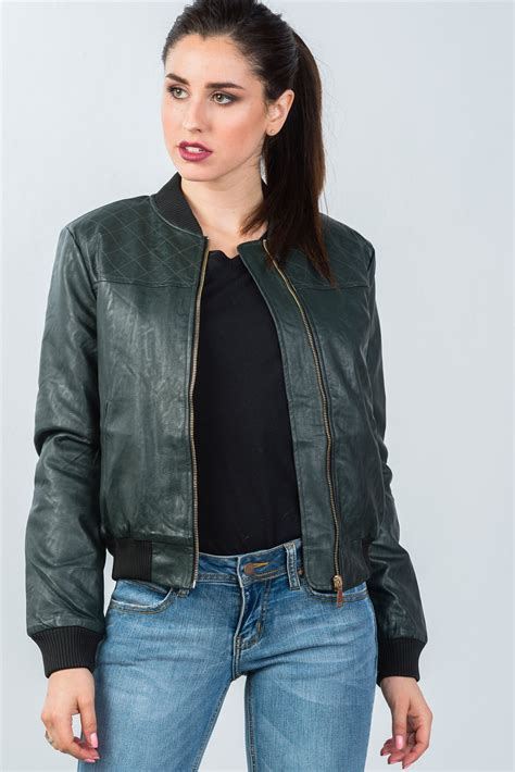 Iris Basic Jacket Womens Med Bomber Style Pleather Vegan Leather Faux …