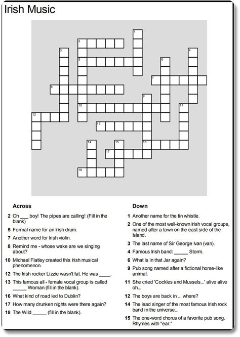 The Crossword Solver found 30 answers to "One named Irish singer (4)", 4 letters crossword clue. The Crossword Solver finds answers to classic crosswords and cryptic crossword puzzles. Enter the length or pattern for better results. Click the answer to find similar crossword clues . Was the Clue Answered? "Take ___ Church" (hit single by Irish .... 