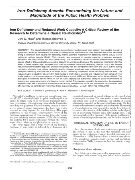 Iron deficiency and reduced work capacity: a critical review of the ...