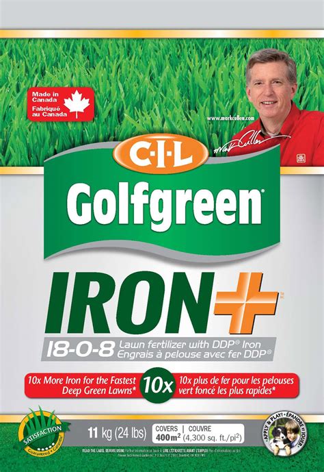 Iron fertilizer. For lawns, flowers, vegetables, evergreen & ornamental shrubs, berries, citrus, shade, ornamental & fruit trees. When to use: Early Spring, or any time during the growing season where iron chlorosis (yellow leaves) exists. How much to use: Gardens: Flowers, Vegetables & Berries: Apply 1 lb. (3 cups) per 100 square feet or 1/2 tbsp. per plant. 