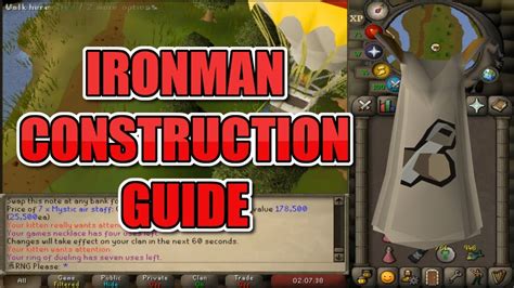 Quests with Construction XP rewards: Complete quests like "The Eyes of Glouphrie" (Construction XP reward: 15,000) and "Making Friends with My Arm" (Construction XP reward: 10,000) to gain additional Construction XP. Congratulations! You now have a comprehensive guide to efficiently train Construction as an Ironman in OSRS.