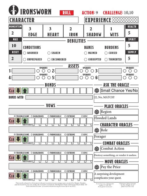 Ironsworn Character Sheet FillableV2 PDF Adventure Games