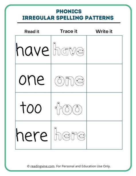 Irregular Spelling Patterns Worksheets ReadingVine