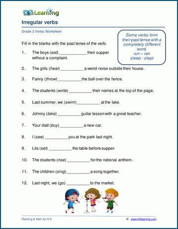 Irregular Verbs Worksheets For Grade 3 K5 Learning