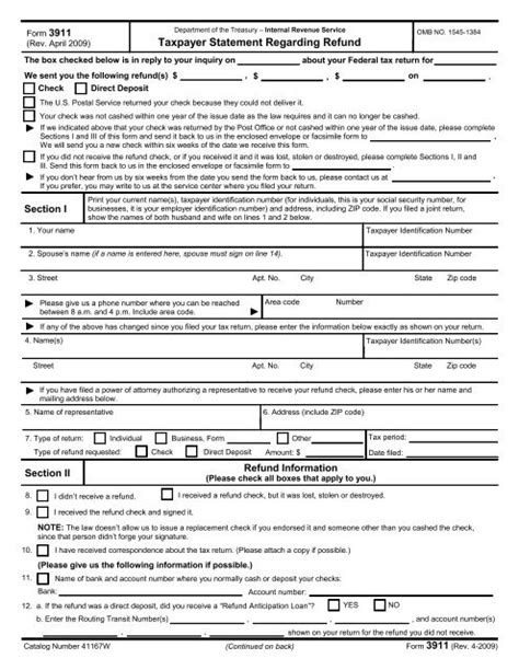 So, unless the IRS provides you with an IRS Form 3911 fax number, you cannot fax it. Download IRS Form 3911 Taxpayer Statement Regarding Refund. 4.7 of 5 (32 votes) PDF Word Fill PDF Online. 1. 2. Prev 1 2 Next. ADVERTISEMENT. Linked Topics. U.S. Department of the Treasury - Internal .... 