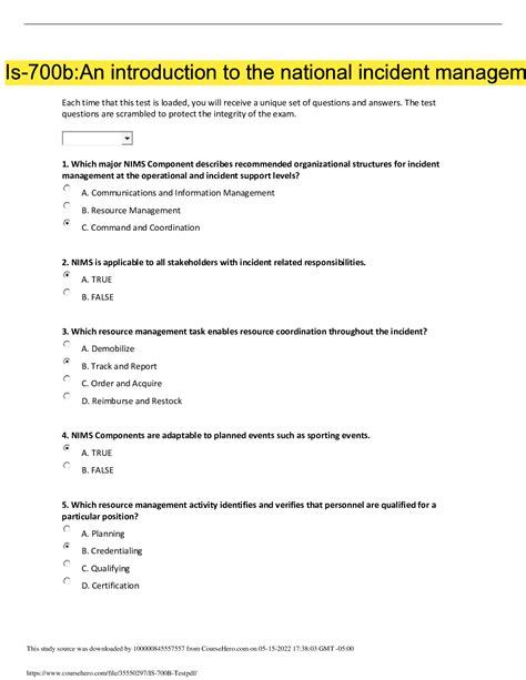 Fema Is-700.b Answers - AdolphRiggs's Blog - TypePad. Jun 25, 2012 ... Compiled Documents for Answer Key For Is 700 A National Incident Management System Nims An Introduction Final Exam. Fema nims 100b final ... . 