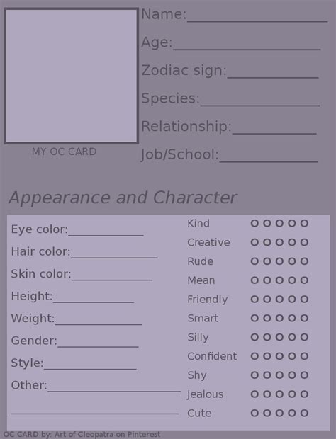 Is Very Helpful For A Profile For Your Oc Character within Bio Card