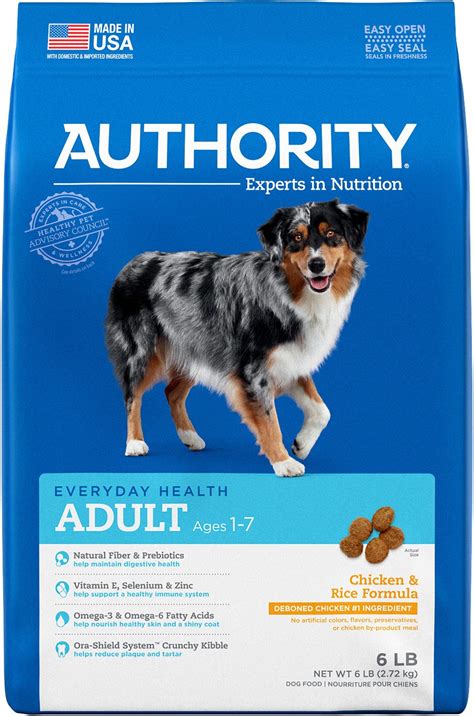 Is authority dog food good. Authority pet foods were developed by PetSmart, Inc. and for a time, were exclusively sold at PetSmart. The brand was introduced in 1995 and since then, it has expanded its offerings to include dog food, cat food, and dog treats including a number of grain-free options. Both dry and canned recipes are available, and real meat is typically among ... 