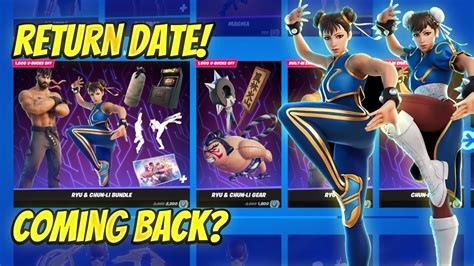 The Ryu & Chun-Li Gear is a Gaming Legends Series Item Shop Bundle in Fortnite, that can be purchased in the Item Shop for 1,800 V-Bucks. The Ryu & Chun-Li Gear was first released in Chapter 2: Season 5 and contains cosmetics from the Street Fighter Set. Ryu & Chun-Li Gear has appeared in 23 different Item Shops, on 22 different days.. 
