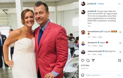 Is jimmy failla married. The name of the wife of Jimmy Failla is Jenny Failla. They got married on 19 August 2006. They had their private wedding ceremony only with friends and family. … 