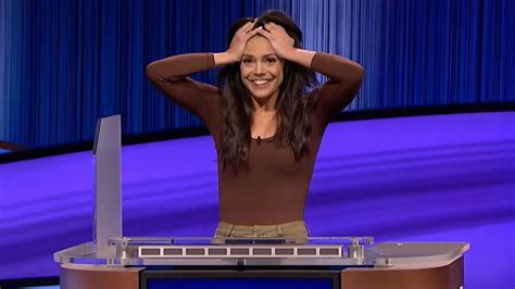 Ashley Wilson (original 2015-12-29; return 2015-12-31-2016-01-04) Ashley was in second place on 2015-12-29 and saw the following Final Jeopardy! clue, in FAMOUS LAST NAMES: "The first woman space shuttle pilot shares this surname with a man on the 1st manned lunar landing 26 years earlier" Ashley failed to respond correctly, betting all of her money and finishing the episode in third place.. 