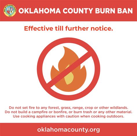 Is oklahoma county in a burn ban. The penalty for violating a county burn ban in Texas is a misdemeanor and a fine up to 500 dollars. The penalty in Oklahoma, according to Oklahoma Department of Agriculture, is a misdemeanor and a ... 