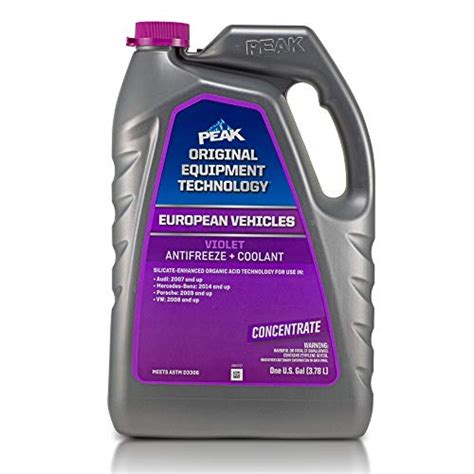 Is peak violet coolant g13. Notes: Hybrid Organic Acid Technology. Violet Extended Life, European Vehicle. 50/50 Strength, Pre-diluted. Do not add water. PRICE: 19.99; Freezing Point: -34Deg ... 