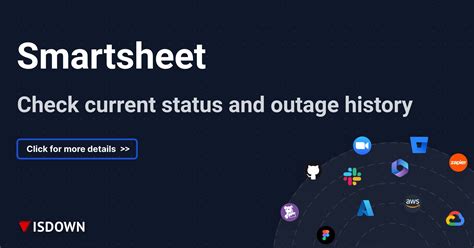 Is smartsheet down. When Smartsheet Community publishes downtime on their status page, they do so across 61 components and 12 groups using 4 different statuses: up, warn, down, and maintenance which we use to provide granular uptime metrics and notifications. More than 200 StatusGator users monitor Smartsheet Community to get notified when it's down, is … 