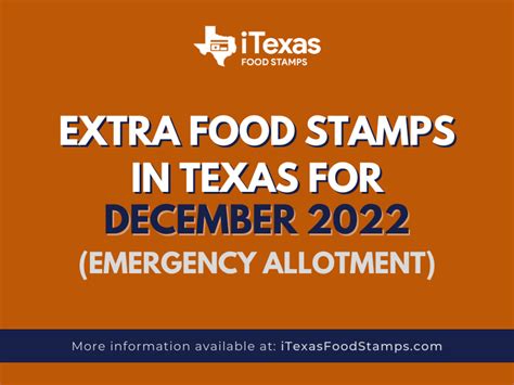 Is texas getting extra food stamps for december 2022. Nov 25, 2022 · This approval allows them to continue sending the maximum allotment to all households who are eligible for at least $1 in EBT in December 2022. The state also said they would continue to seek month-to-month approvals to extend these extra benefits. It is not immediately clear how the state was able to pull this off. 