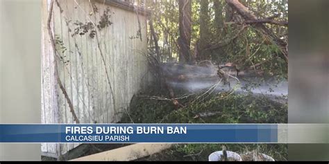 Is there a burn ban in calcasieu parish. Published: Oct. 13, 2022 at 9:48 AM PDT. Lake Charles, LA (KPLC) - A burn ban has been issued for residents in Calcasieu Parish due to the current drought conditions, according to the Calcasieu Parish Police Jury. All outdoor private burning of any kind is currently prohibited though the ban does not include prescribed burns. “We are now in a ... 