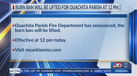 Is there a burn ban in ouachita parish. 0:05. 1:34. The NYSDEC has announced the dates for the annual statewide ban on residential brush burning in New York, effective from March 16 to May 14. Instituted since 2009, the ban aims to ... 