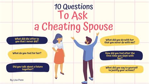 2. Did you feel guilty after cheating? Why? “This question gets your partner thinking about how they feel about being unfaithful,” says Hilary Sims, a relationship counselor and founder of Life Balance Counselling. “Did they think about the impact of their actions or did they just do what they thought was right for them? If your partner .... 