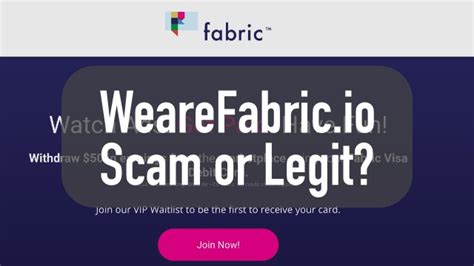 Is wearefabric.io legit. SCAM ALERT: For the record this is a scam. Do not waste your time going through these advertisements could because they will never send you the prepaid MasterCard or Visa. They will take your time and consideration and all of your input on their advertising they will Suggest you post that on your Twitter page, And you will not get paid. 