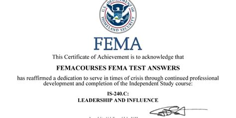 FEMA COURSE! IS-240 Leadership and Influence.