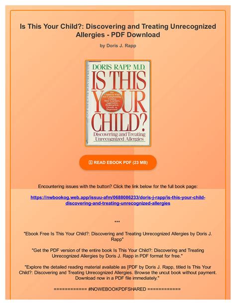 Read Is This Your Child Discovering And Treating Unrecognized Allergies By Doris J Rapp