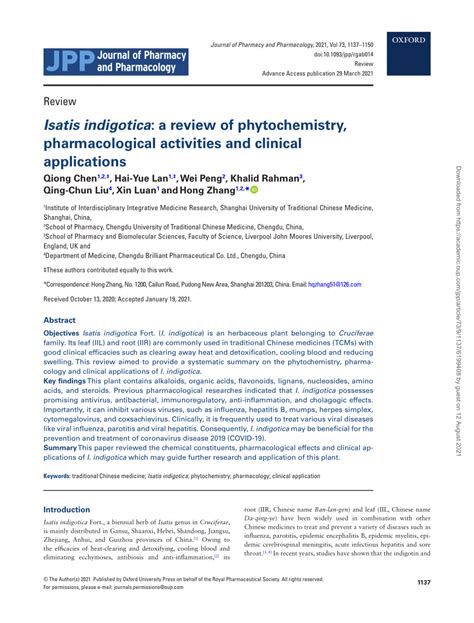 Isatis indigotica: a review of phytochemistry, pharmacological ...