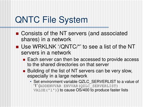 Iseries qntc setup.  The QNTC file system provides access to data and objects that ar...