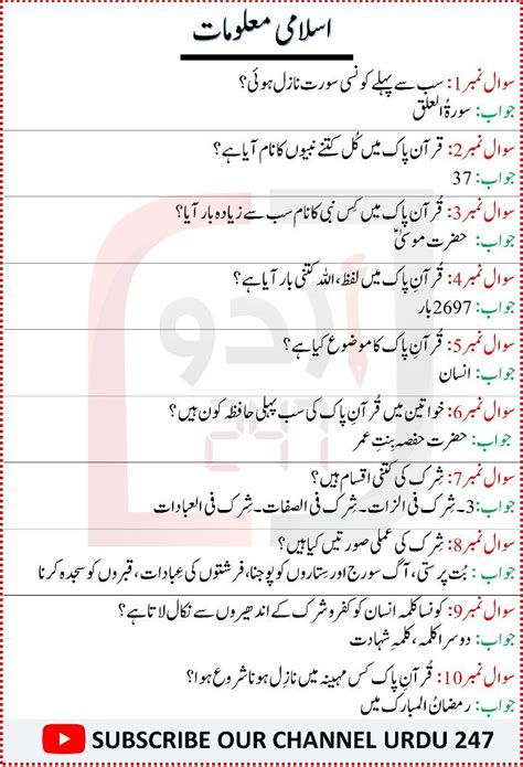 Islamic General Knowledge Questions and Answers in Urdu