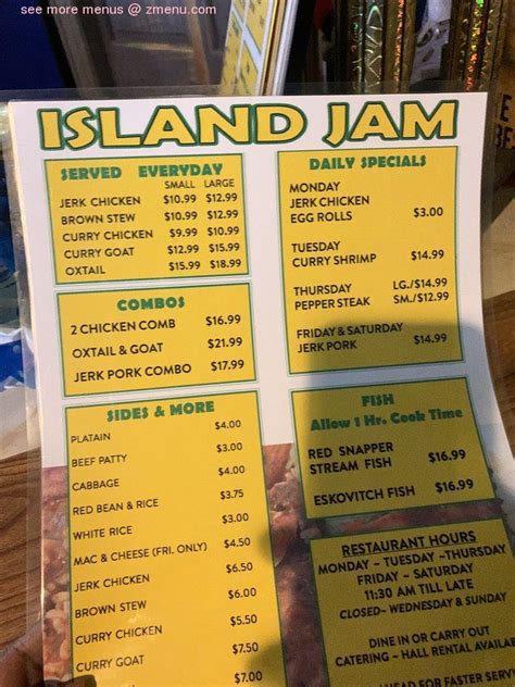 Island jam. ISLAND JAM CARIBBEAN FOOD RESTAURANT. Welcome. Cooking Up Your New Cravings. Join us for a meal to remember! Book Now. Hello. We're hiring! Let's talk about … 