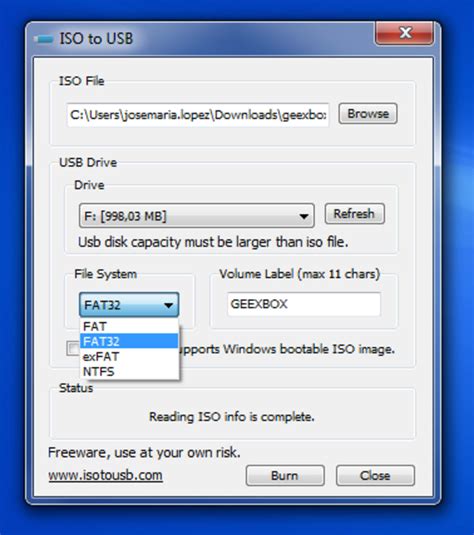 ISO to USB is a free and small software that can create bootable USB disks with Windows operating systems from ISO image files. It supports FAT, FAT32, exFAT and NTFS file systems, and works with both BOOTMGR and NTLDR boot modes.. 