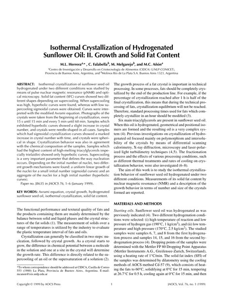 Isothermal crystallization of hydrogenated sunflower oil: …