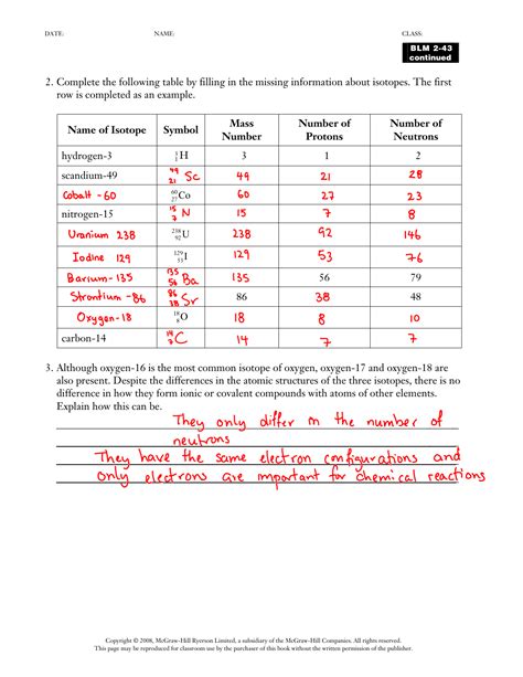 Isotope practice worksheet answers pdf. Isotopes Worksheet PART I. Answer the questions based on the above reading. 1. What is an isotope? Isotopes are versions of the same element. They have the same number of protons and electrons as the element but different mass numbers and number of neutrons. 2. What does the number next to isotopes signify? 