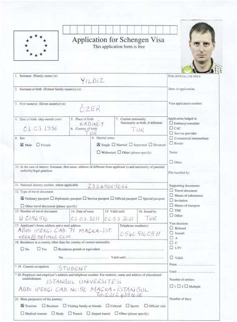 Ispanya schengen vizesi başvuru formu doldurulmuş örneği