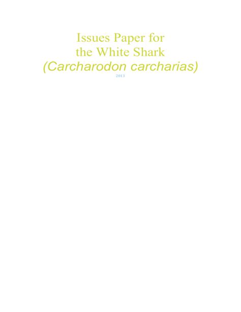 Issues Paper for the White Shark (Carcharodon …