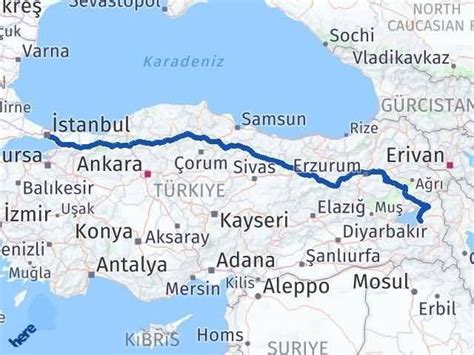 Istanbul ile van arası kaç km