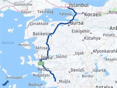 Istanbul yatağan kaç km