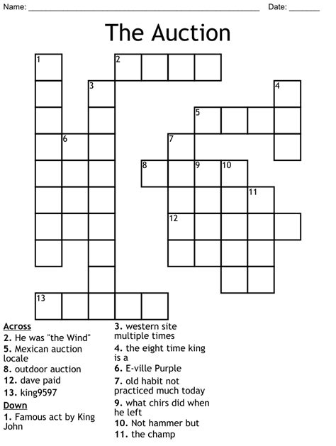 The Crossword Solver found 30 answers to "up one's auction offer", 5 letters crossword clue. The Crossword Solver finds answers to classic crosswords and cryptic crossword puzzles. Enter the length or pattern for better results. Click the answer to find similar crossword clues . Enter a Crossword Clue.
