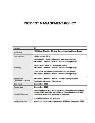 Itil Incident Management Policy Template Master of Documents