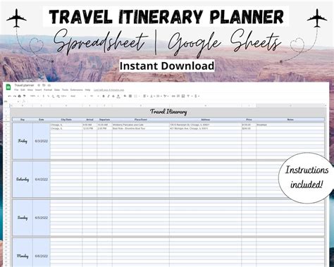Itinerary Template Google Sheets