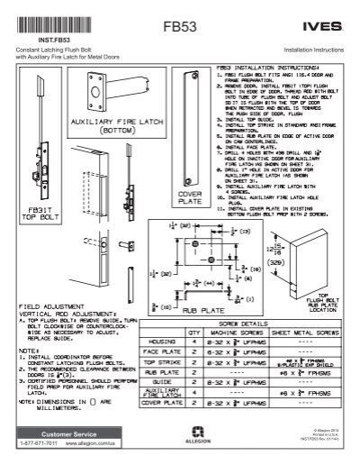 Ives FB53 (MD) Constant Latching Flush Bolt w/Fire Latch & Plate