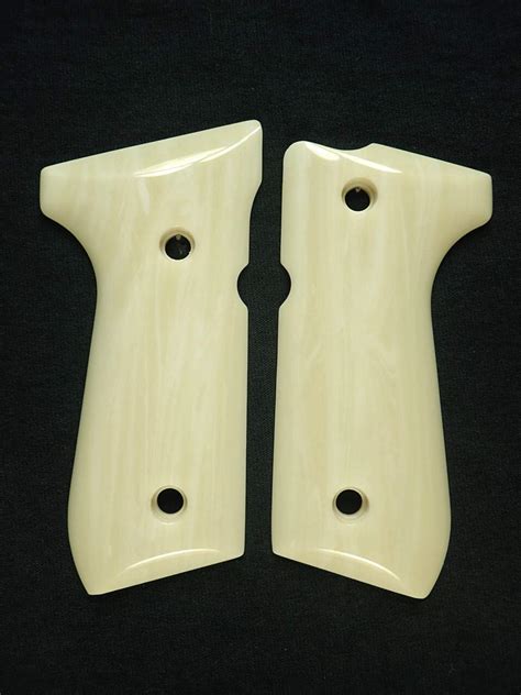Ivory grips for beretta 92fs. Description. Genuine walnut grips with big Trident Logo. Set of 2 grips (Grip screws not included). Fits: 92/96 FS Models excluding versions Stock, Combat, Billennium, Compact and Compact Type M. UPC: 082442809366. Mail Order Catalog - Internet Only. **Please note that due to the natural quality of the wood, color and grain vary widely from ... 