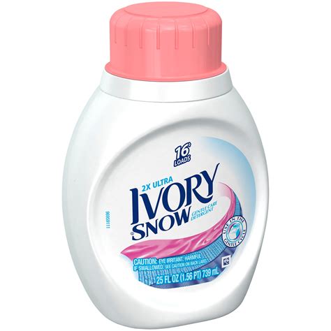 Ivory snow detergent. Measure with Cap: Medium Loads: 1. Large Loads: 3. HE Full Loads: 5. Use more for heavily soiled loads. For hand washing, use 1/4 capful of Ivory Snow to 4 liters of cold water. Ivory Snow is safe for all colorfast fabrics. Pre-soaking is not needed, just pretreat stains directly with Ivory Snow. Always test inside seam for colorfastness. 