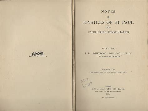 J.B. Lightfoot’s Unfinished Commentaries on Paul’s Letters