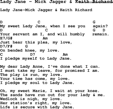 JANE - LADY LYRICS - SongLyrics.com