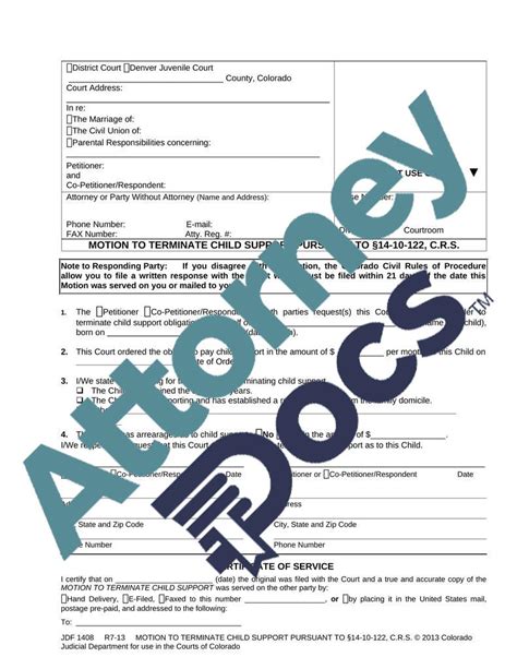 JDF 1408 Motion to Terminate Child Support Attorney Docs