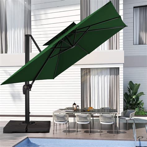 JEAREY 10FT Square Cantilever Patio Umbrella Double Top Roating Outdoor ...