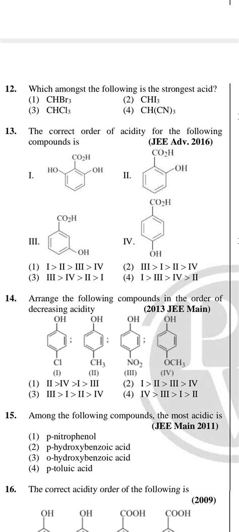 JEE ADVANCED 2016 SOLUTION - The correct order of acidity for …