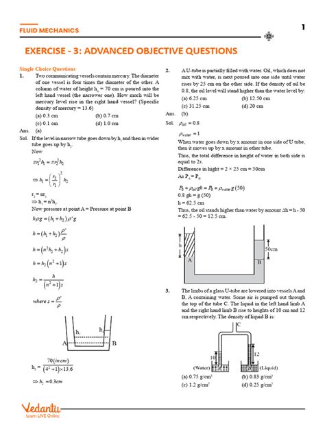 JEE Advanced Fluid Mechanics Practice Paper with Solutions - muktibox.com