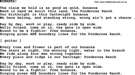 JOHNNY CASH - BONANZA! LYRICS