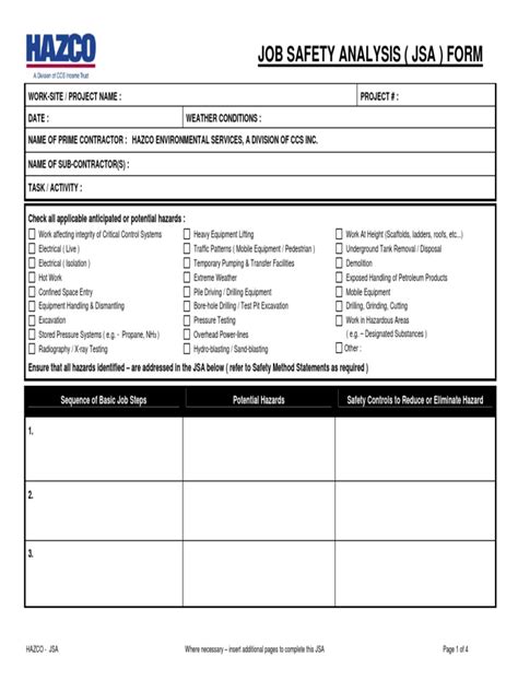 JSA Form, Safety Technology